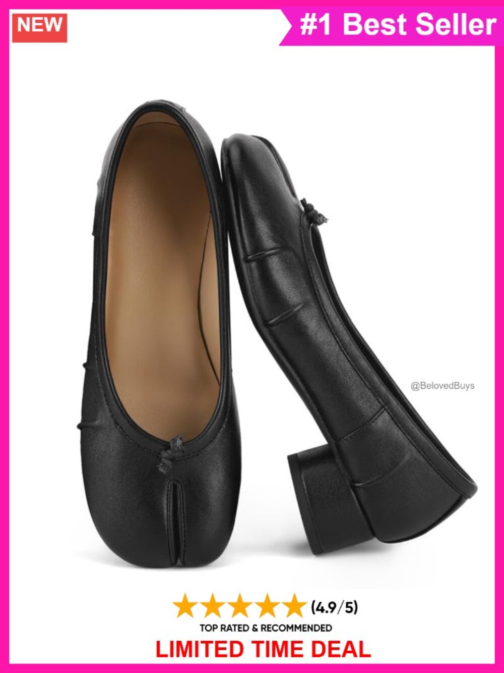 Tabi Heels Women Split Toe Ballet Pumps Low Block Heel PU Slip On Shoes